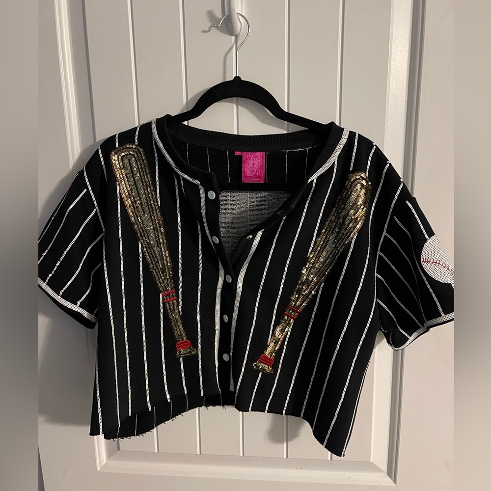 Queen of Sparkles- Hey Batter Batter Baseball Pin Stripe Top